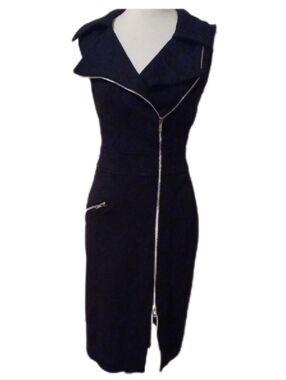 << Cache  Sleeveless Midi Dress with Asymmetrical Silver Zippers